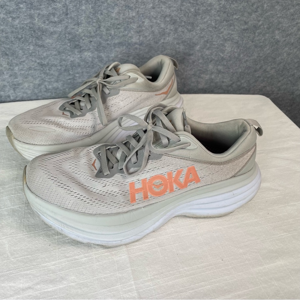 Hoka Bondi 8 Women's Running Shoes - Castlerock Strawberry Grey Pink size8.5